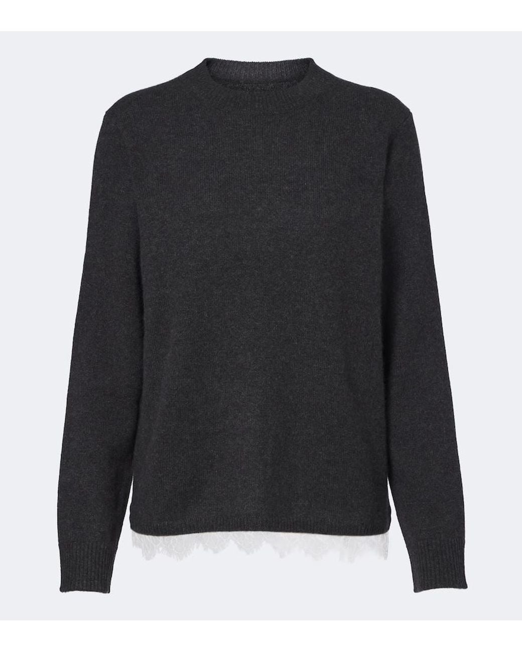 Loulou de Saison Black Arvo Lace-Trimmed Cashmere Sweater