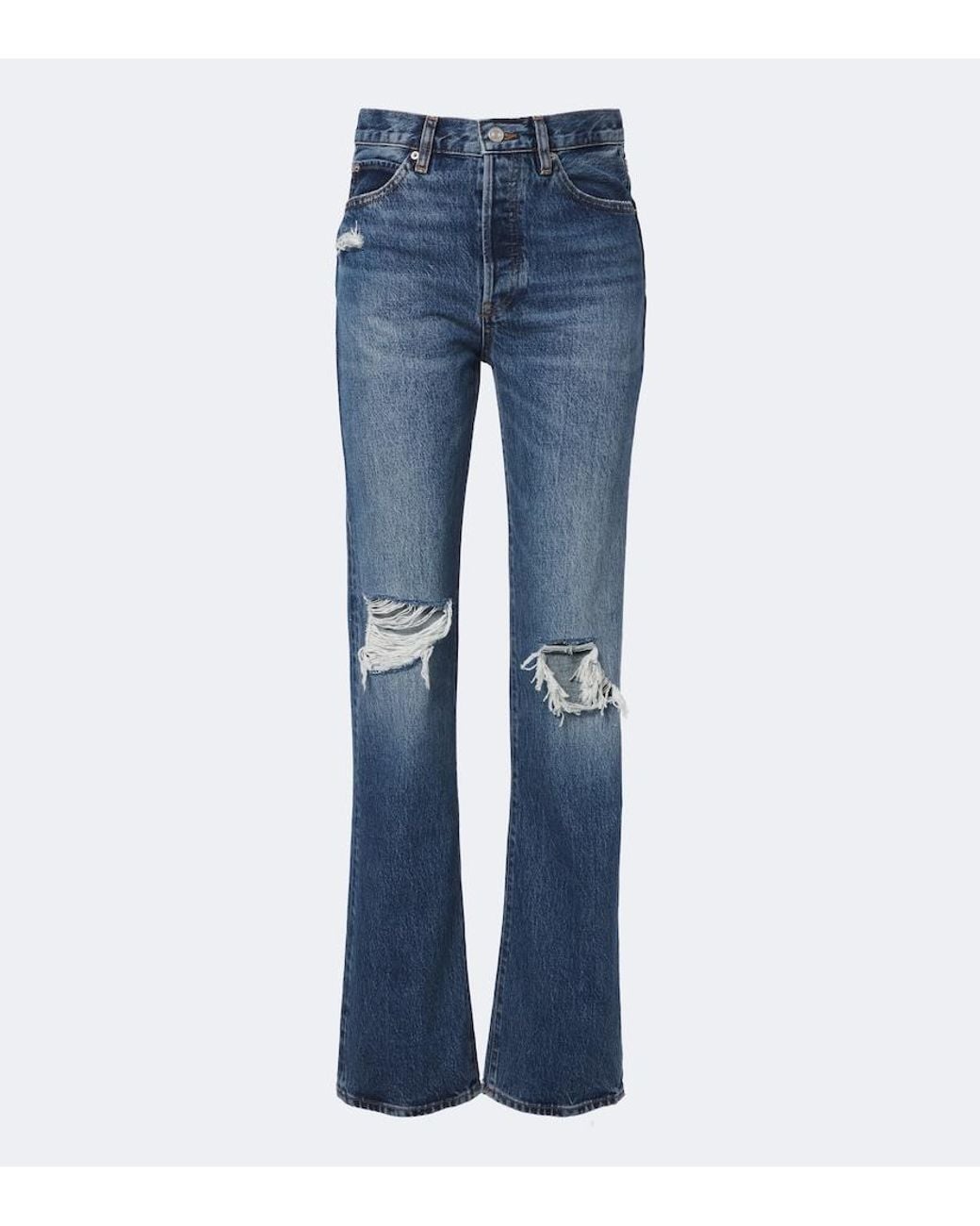 FRAME Blue The Vertical Distressed Straight Jeans