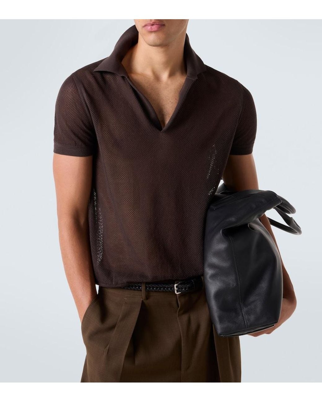 Tom Ford Brown Semi-Sheer Cotton And Silk Polo Shirt for men