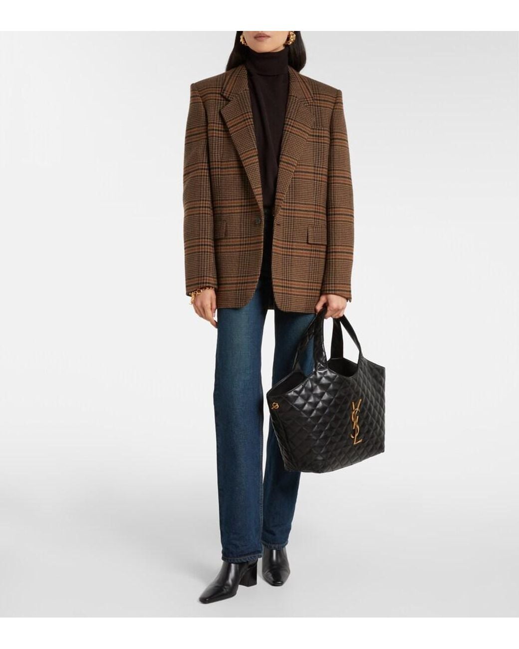 Saint Laurent Black Icare Medium Quilted Leather Shopper