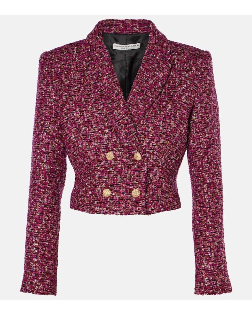 Alessandra Rich Red Sequined Cropped Tweed Blazer