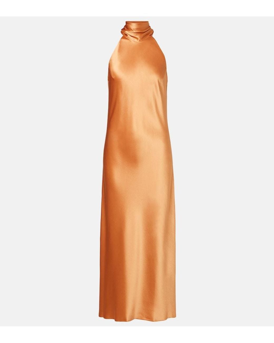 Galvan Orange Sienna Halterneck Satin Midi Dress