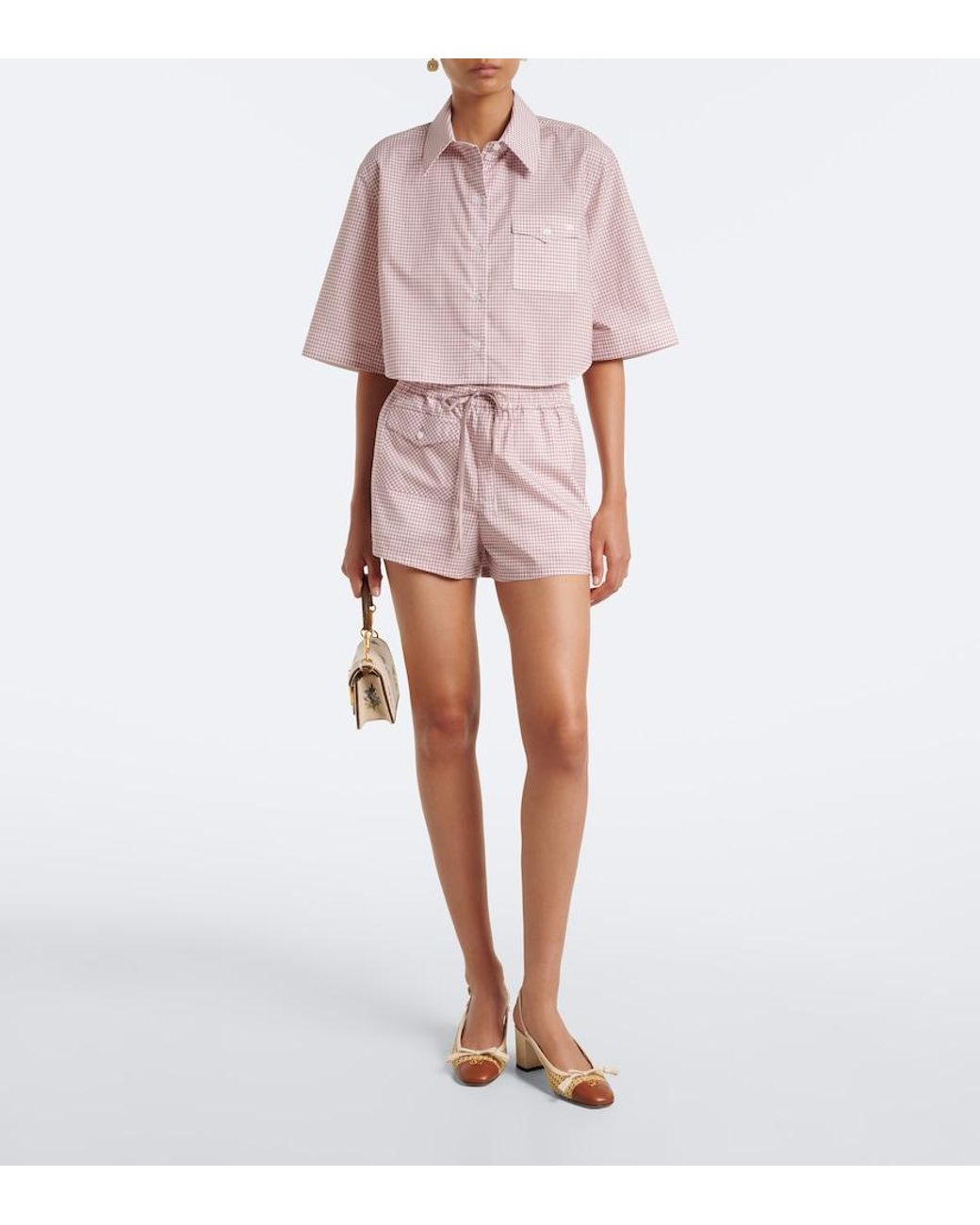 Valentino Garavani Pink Vlogo Gingham Cotton Shirt
