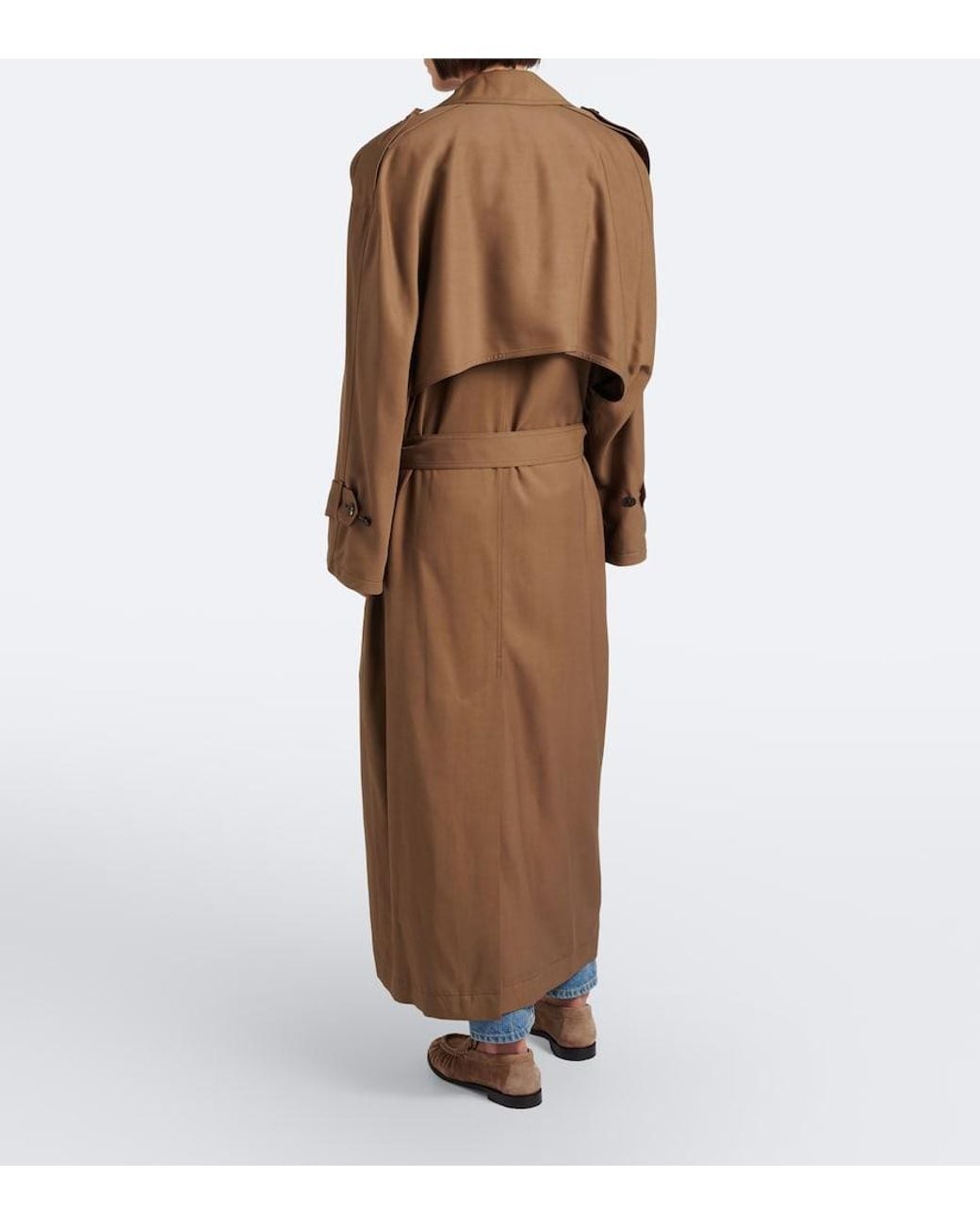 Saint Laurent Natural Double-Breasted Twill Trench Coat