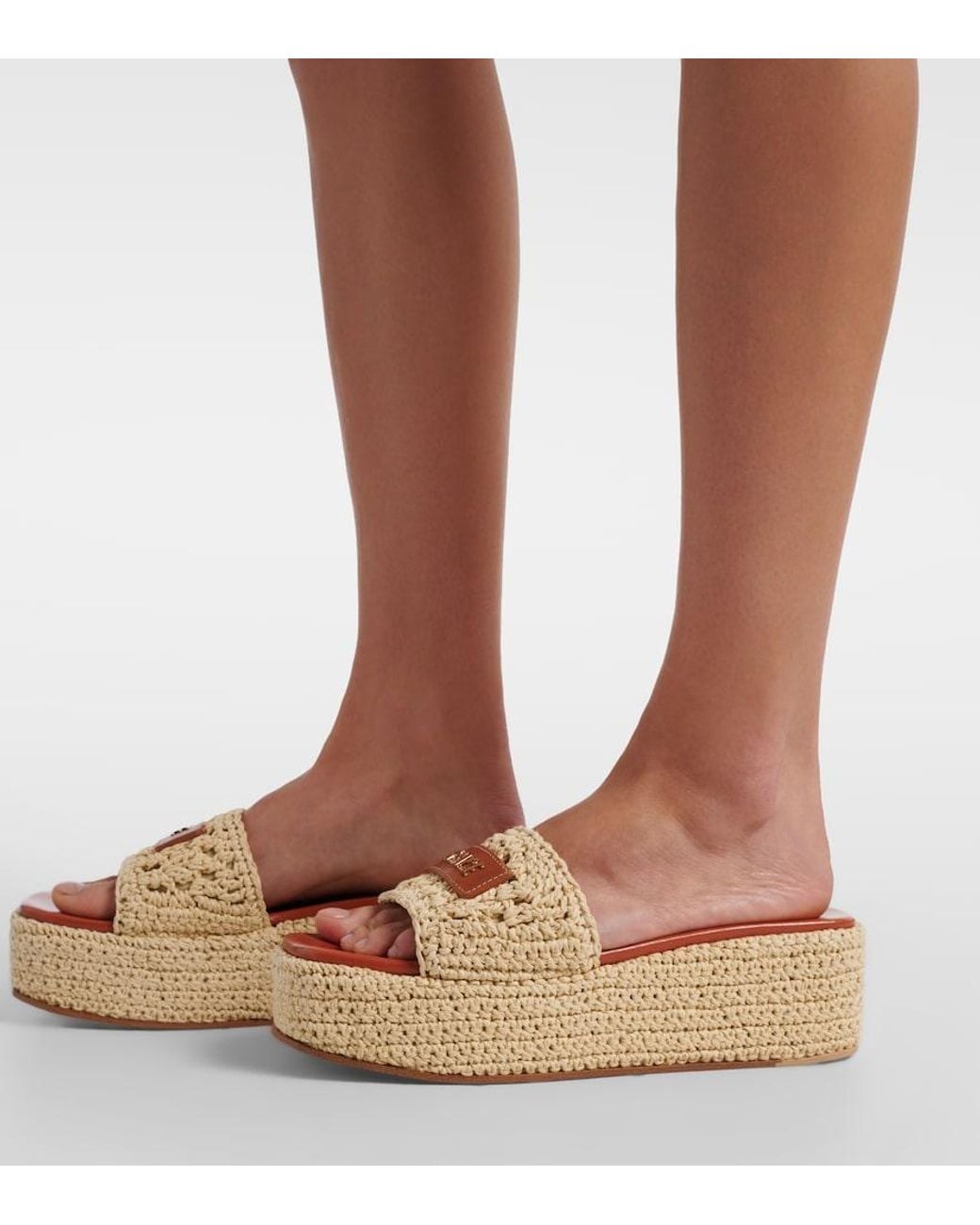 Versace Natural Logo Raffia Platform Espadrille Slides