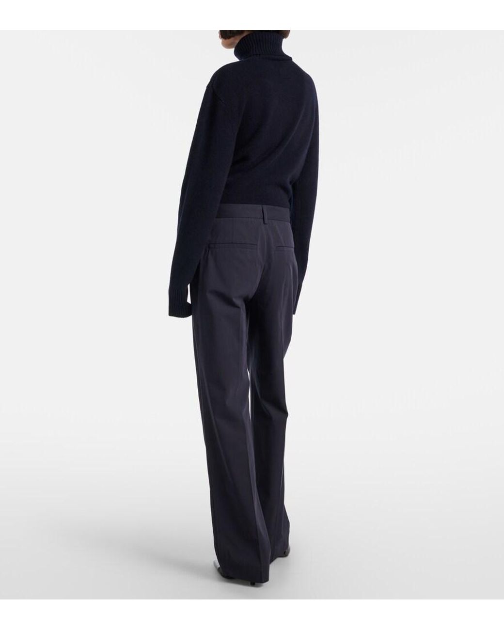Totême Blue High-Rise Cotton Straight Pants