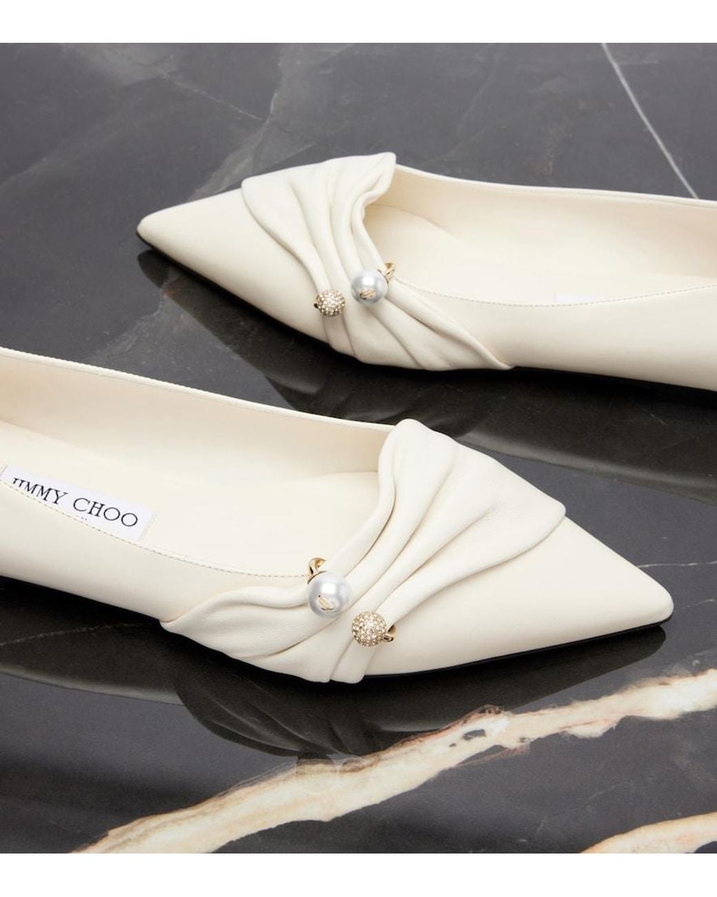 Jimmy Choo White Rafi Embellished Leather Ballet Flats