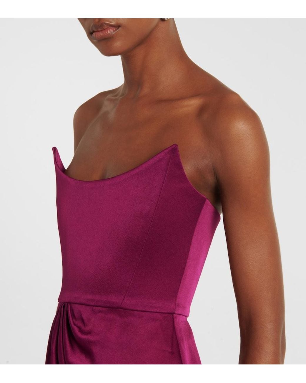 Alex Perry Purple Draped Satin Crepe Bustier Gown
