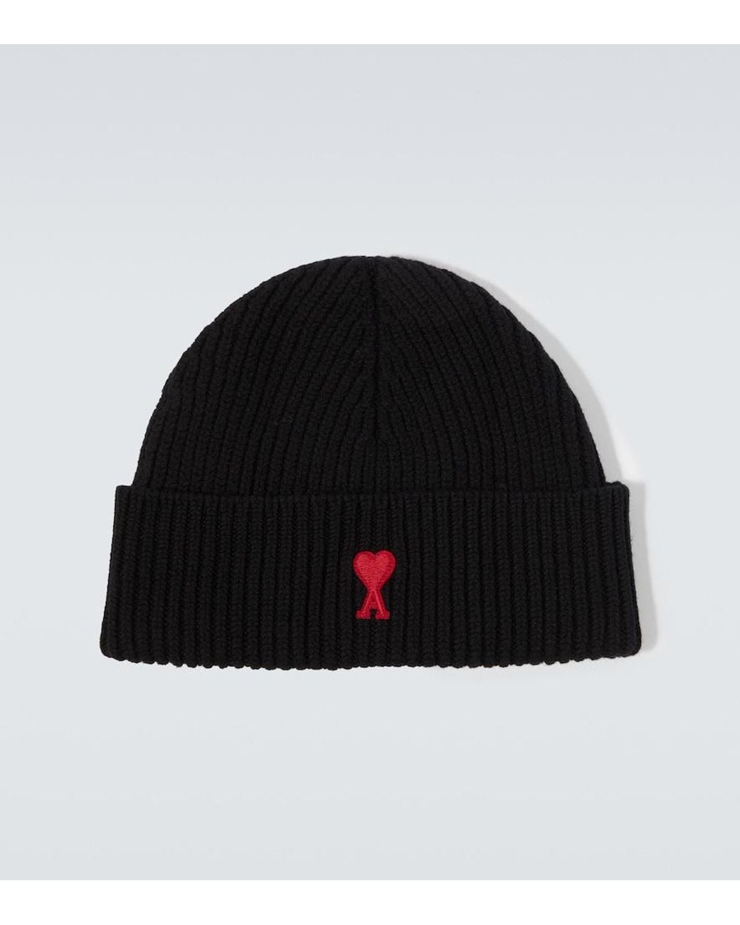 AMI Black Ami De Cour Virgin Wool Beanie for men