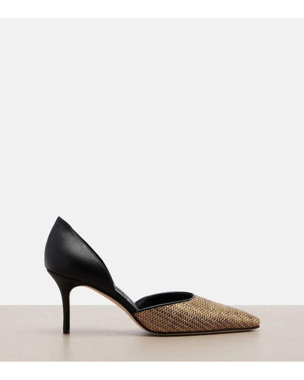 Manolo Blahnik Metallic Taylerbinu Leather-Trimmed Woven Pumps