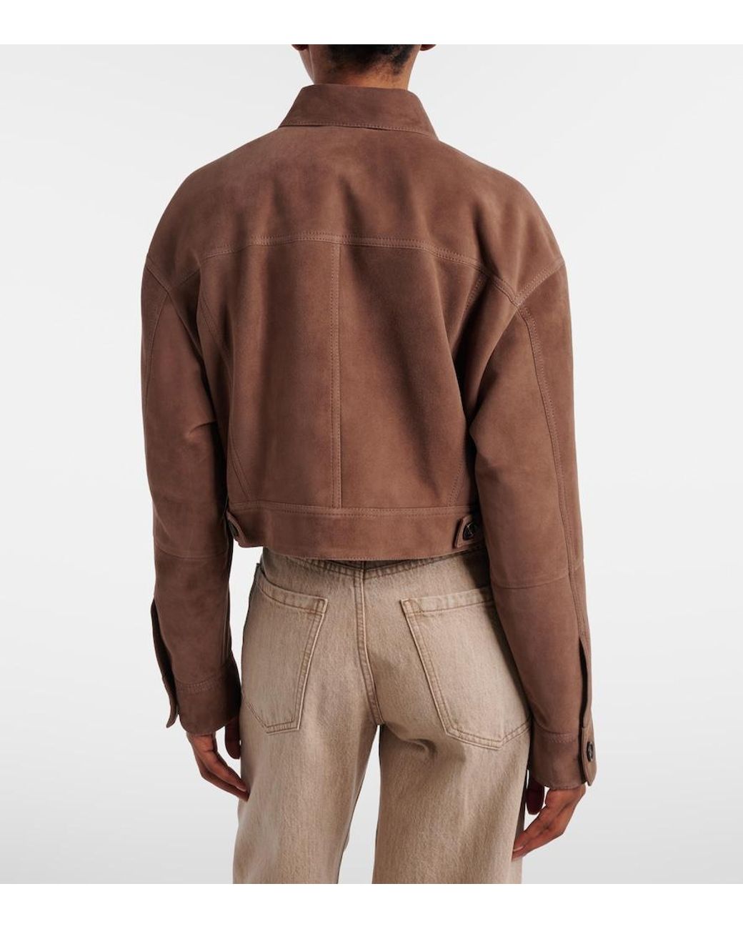Brunello Cucinelli Brown Monili Cropped Suede Jacket