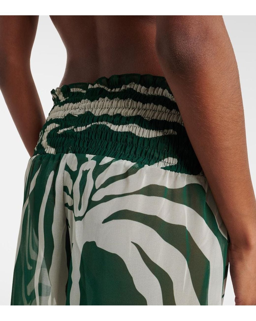 Johanna Ortiz Green Printed Sheer Wide-Leg Pants