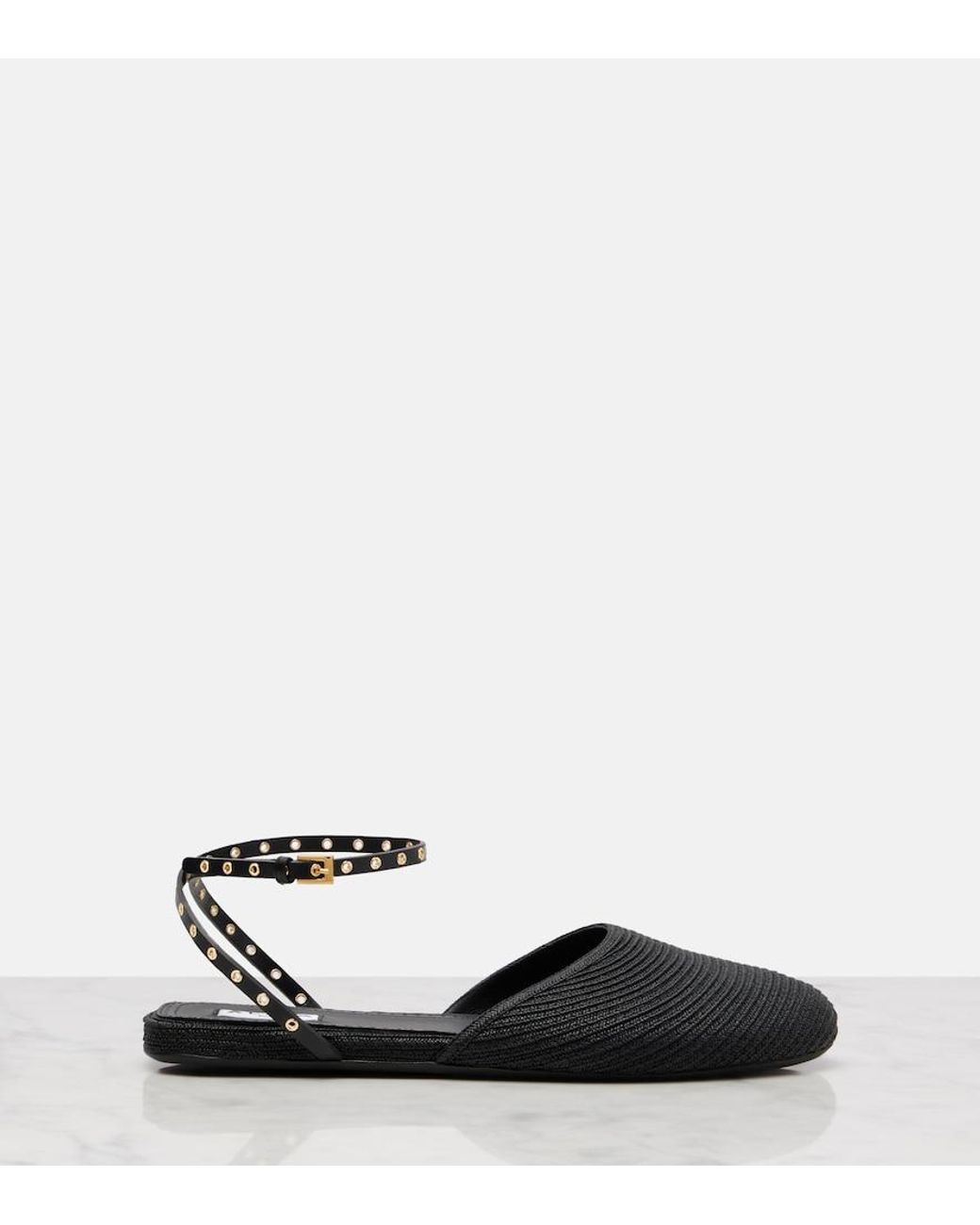 Alaïa Black Leather-Trimmed Slingback Flats