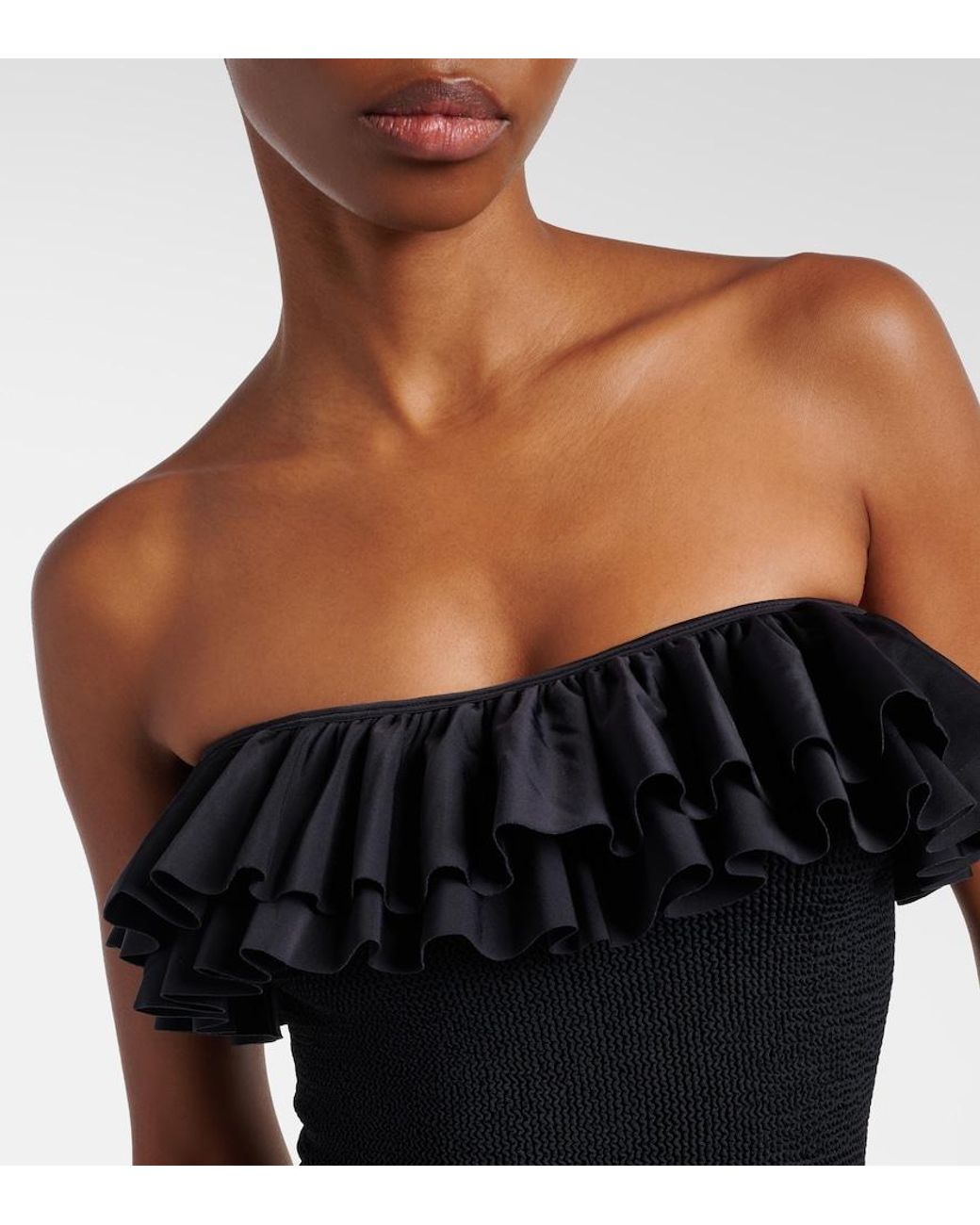Hunza G Black Eloise Ruffled Swimsuit