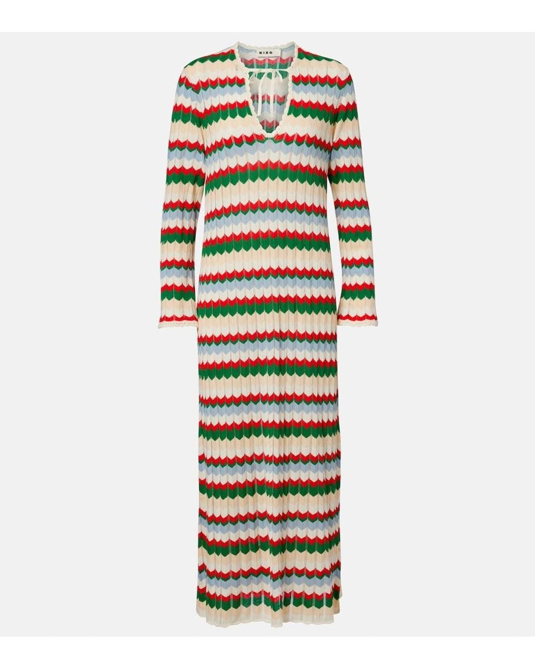RIXO London Lucila Knitted Chevron Cotton Maxi Dress in White | Lyst Canada