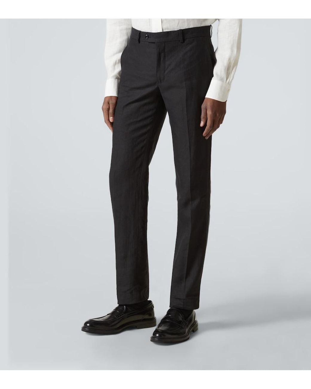 Rubinacci Black Modluca Wool Flannel Straight Pants for men