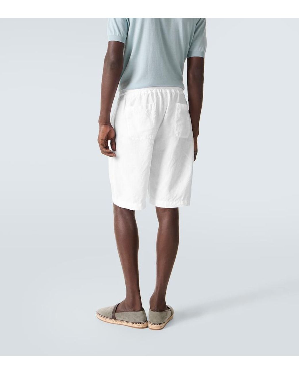 Fedeli White Vico Linen Bermuda Shorts for men