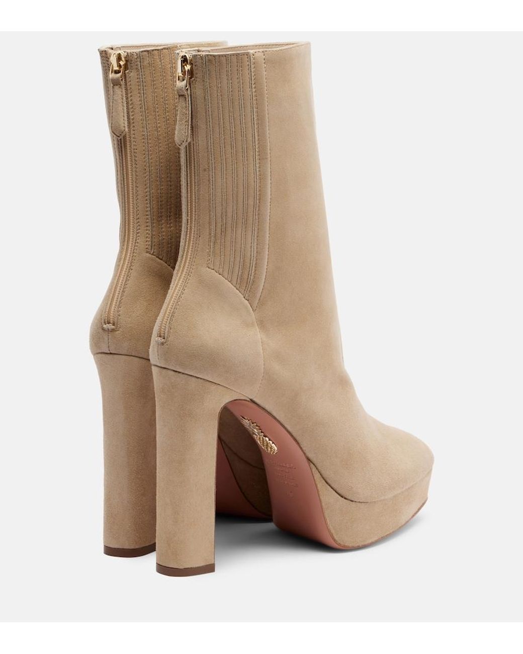 Aquazzura Natural Martine 110 Suede Platform Ankle Boots