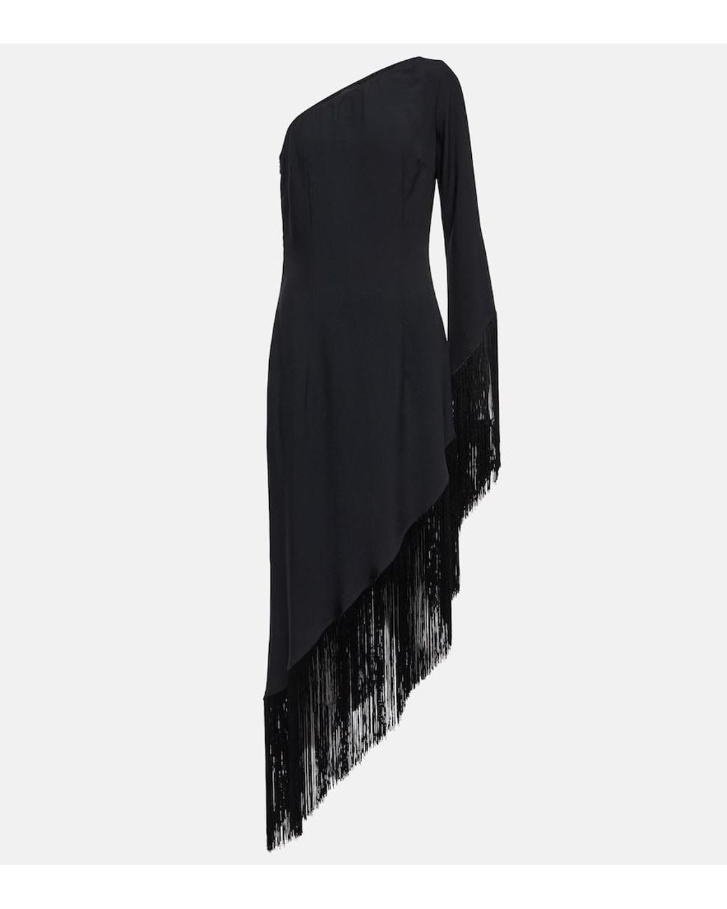 Taller Marmo Blue Aventador Fringed One-Shoulder Midi Dress