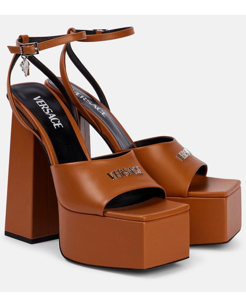 Versace Brown 150 Leather Platform Sandals
