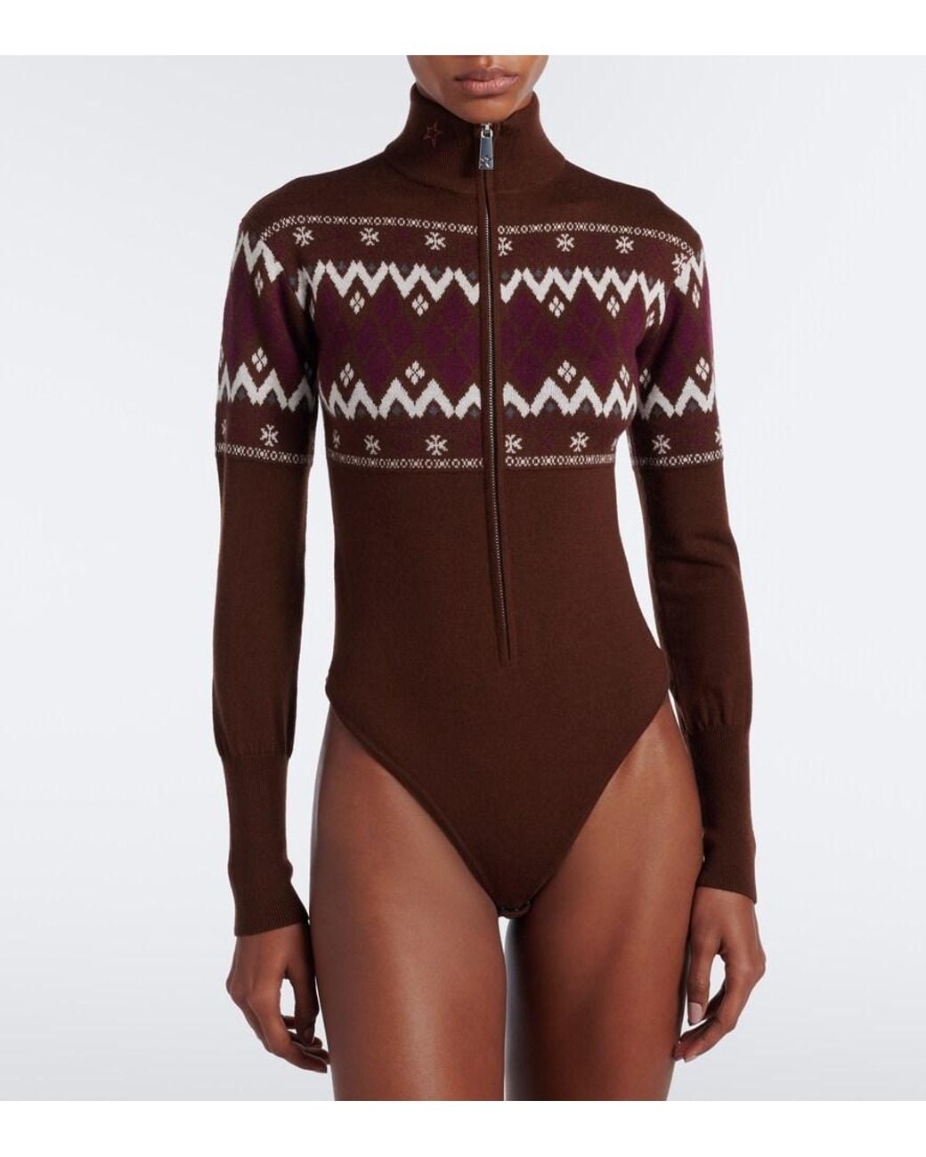 Perfect Moment Brown Fair Isle Wool Bodysuit