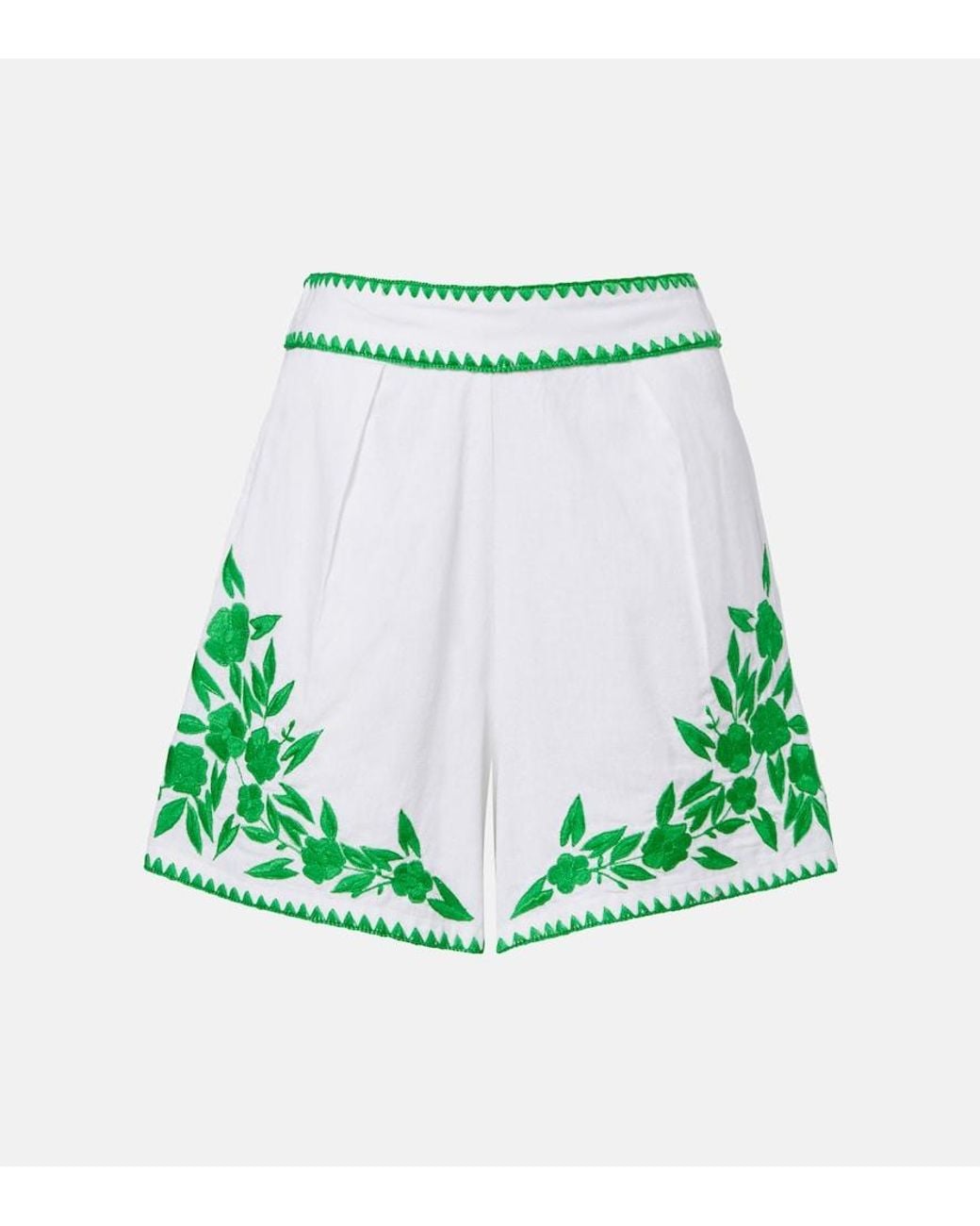 Juliet Dunn Green Embroidered Cotton And Linen Shorts