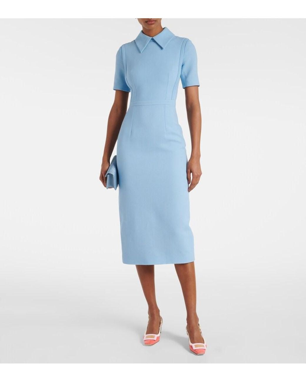 Emilia Wickstead Blue Valletta Wool Cocktail Dress