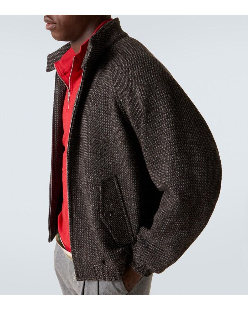 AURALEE Wool, Alpaca, And Silk Tweed Blouson Jacket in Black for