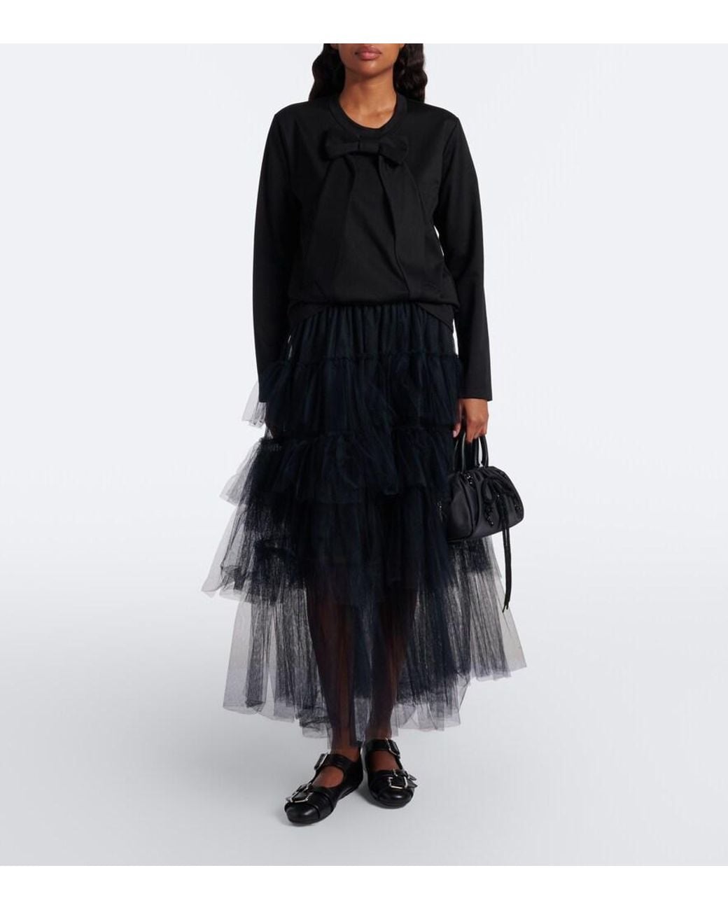 Noir Kei Ninomiya Black Bow-Detail Cotton Jersey Top