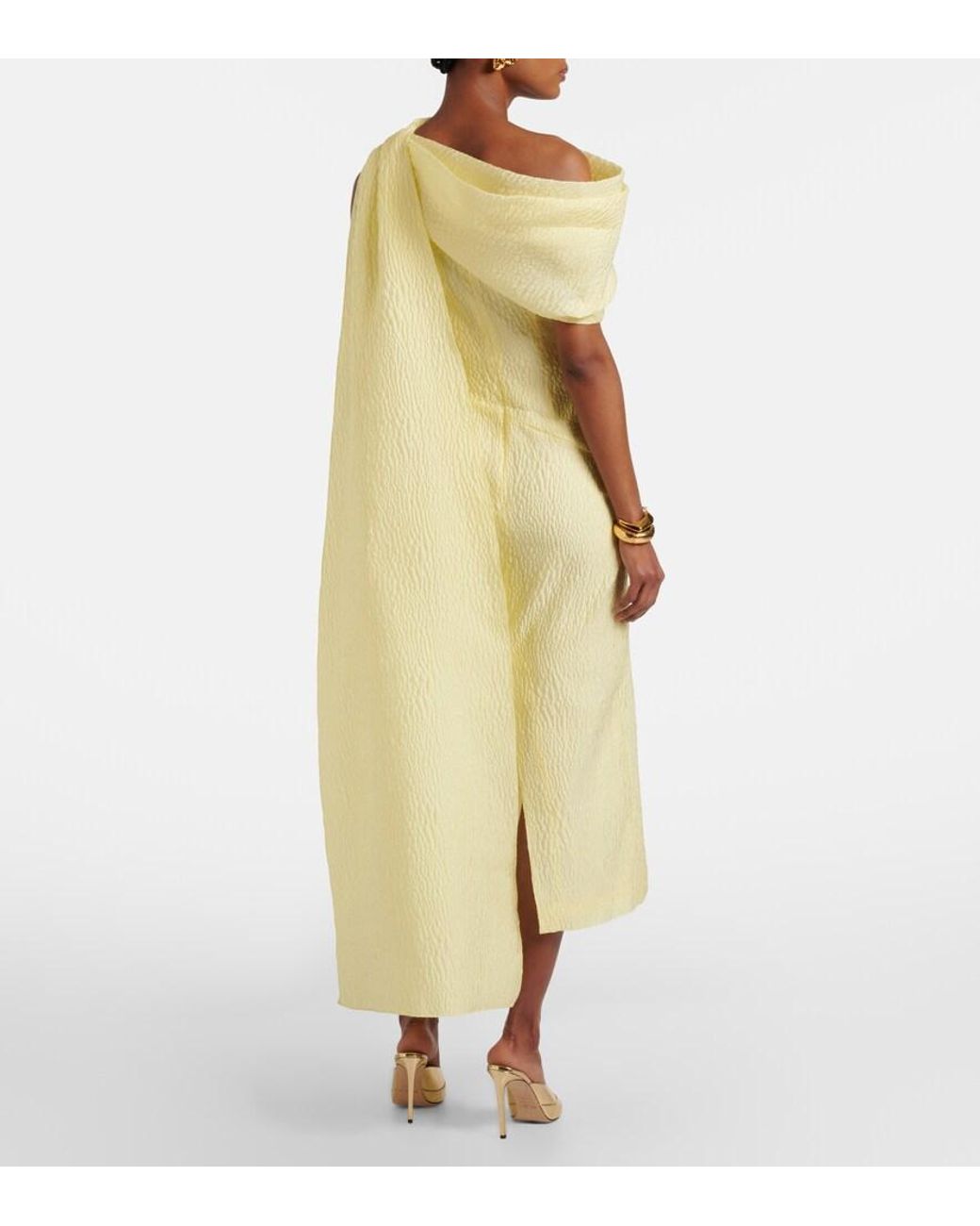 Roksanda Yellow Maite Caped Cloque Midi Dress