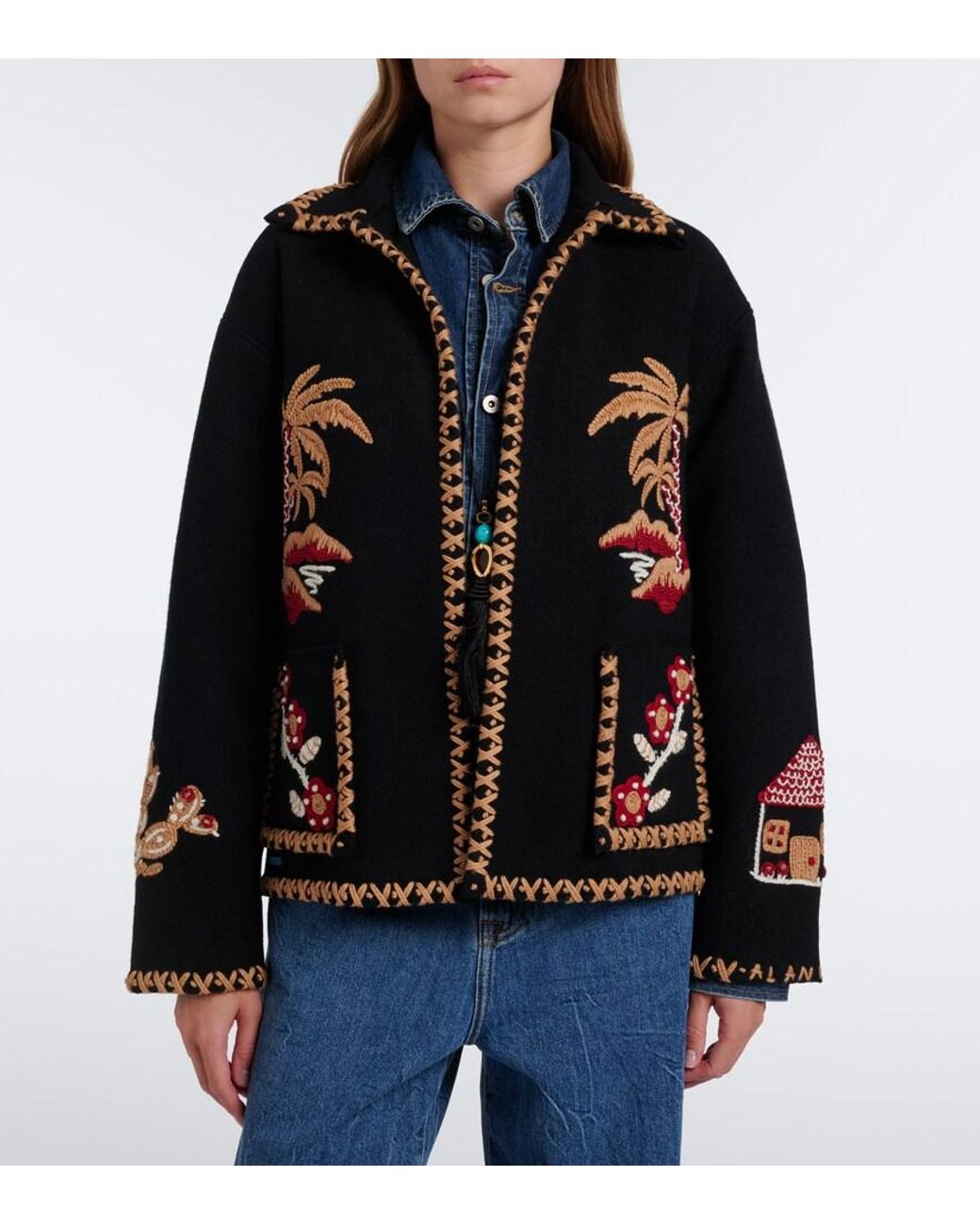Alanui Black Remember Me Embroidered Virgin Wool Jacket