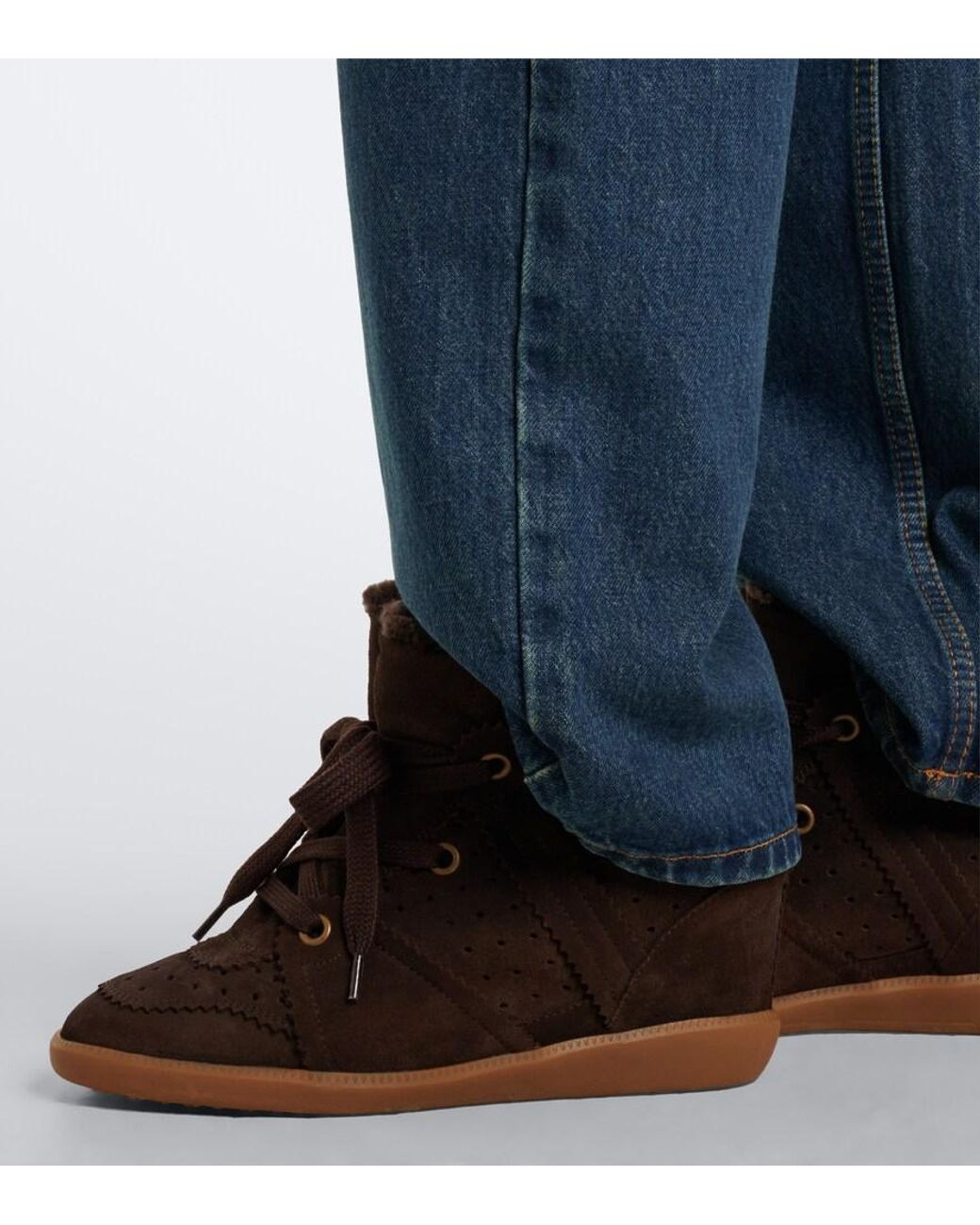 Isabel Marant Brown Bobby Shearling-Lined Suede Wedge Sneakers