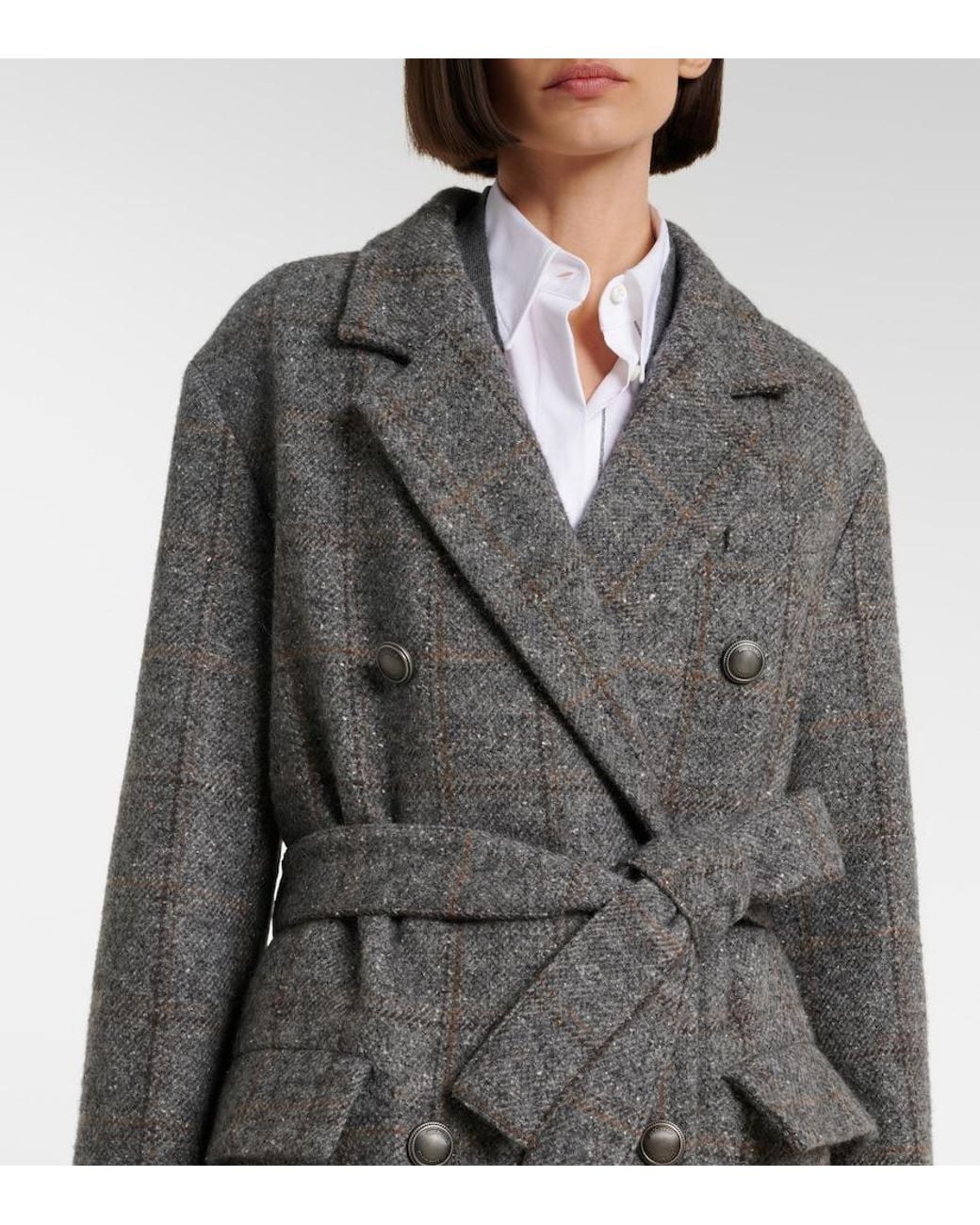 Brunello Cucinelli Gray Double-Breasted Alpaca-Blend Coat