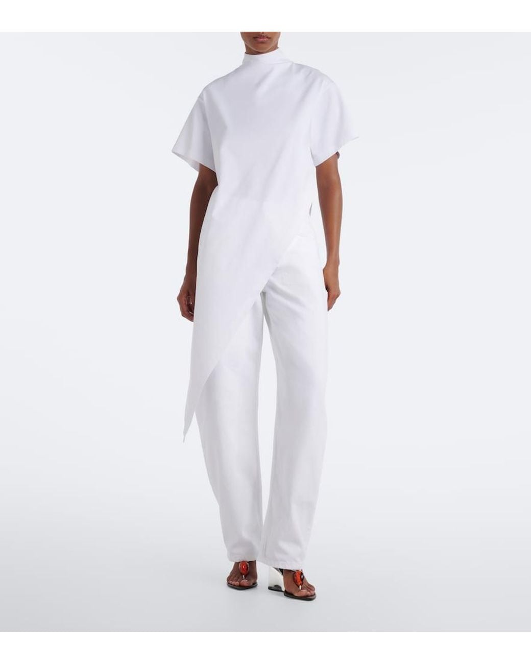 Alaïa White Asymmetric Cotton Jersey T-Shirt