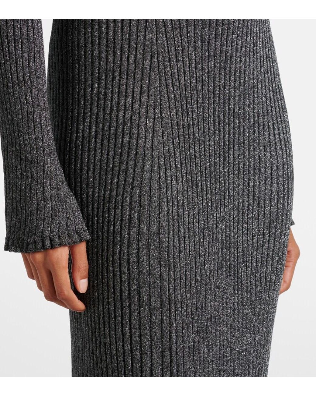 Proenza Schouler Gray Joni Ribbed-Knit Lame Maxi Dress