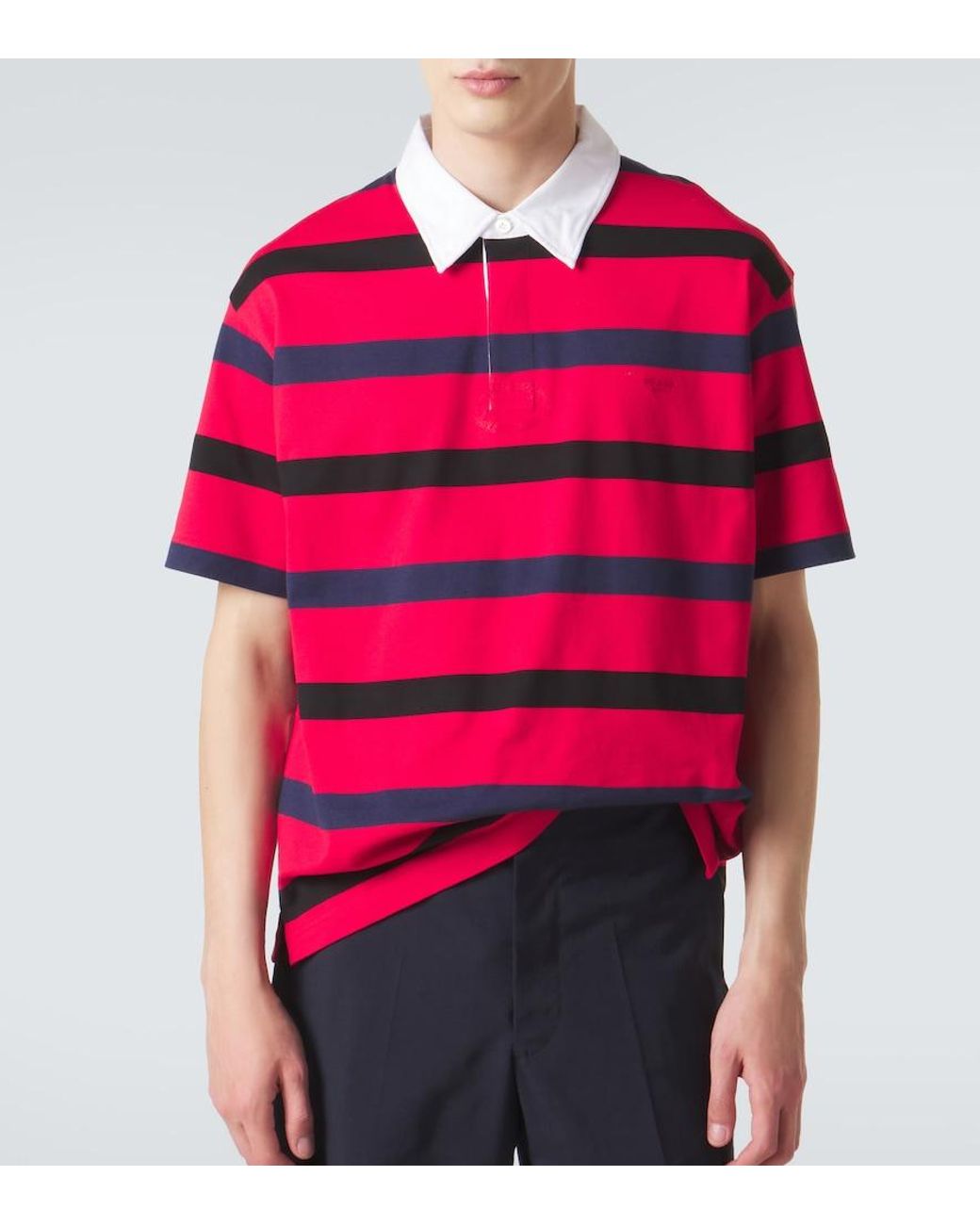Polo Oversized De Algodon A Rayas Prada de hombre de color Red