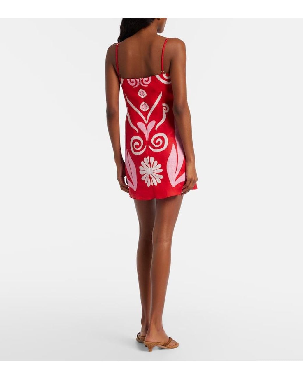 Cala De La Cruz Red Ancona Printed Linen Minidress