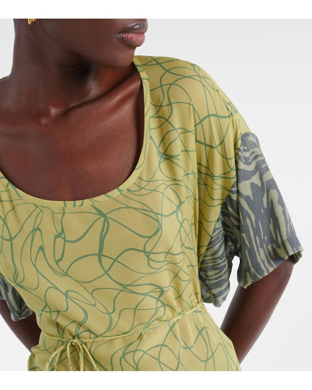Dries Van Noten Green Printed Georgette Minidress
