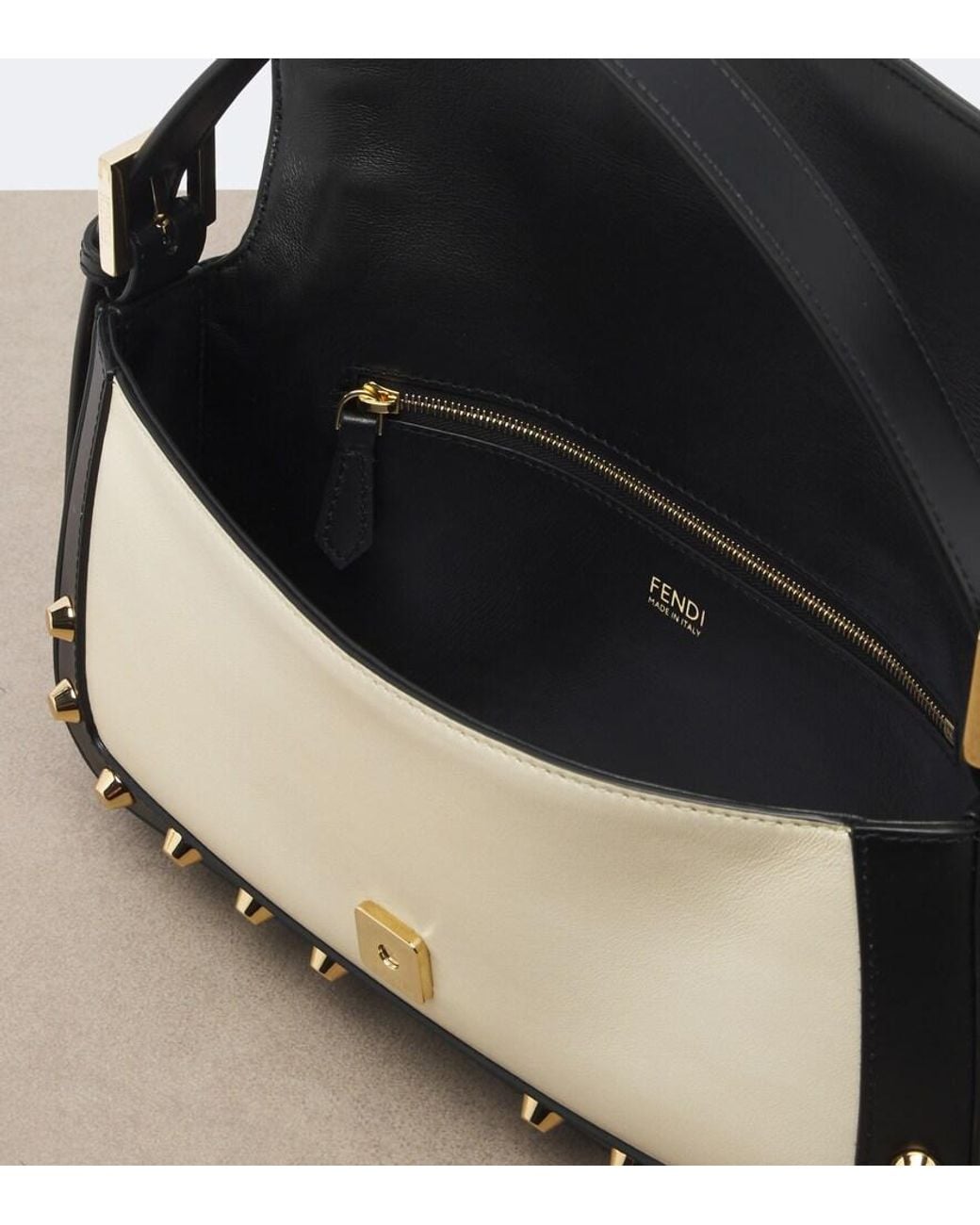 Fendi Metallic Baguette 26424 Studded Leather Shoulder Bag