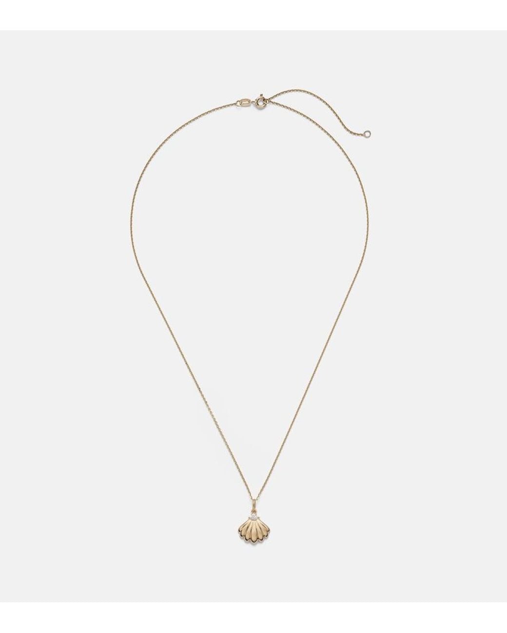 STONE AND STRAND White Vintage Scallop Shell 14Kt Necklace With Diamonds