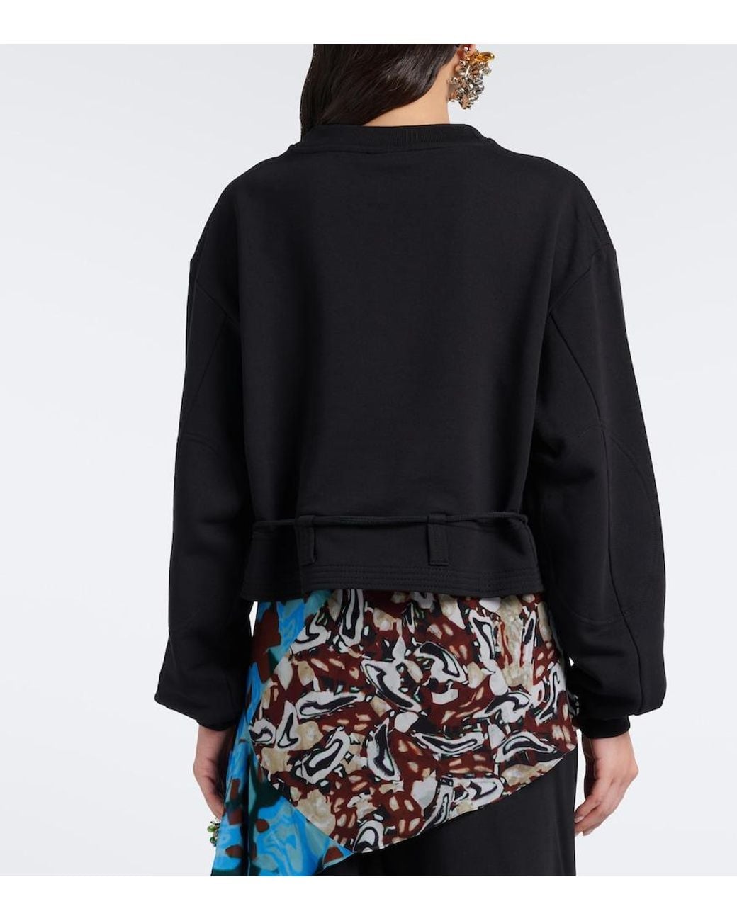 Dries Van Noten Black Cropped Cotton Jersey Sweatshirt