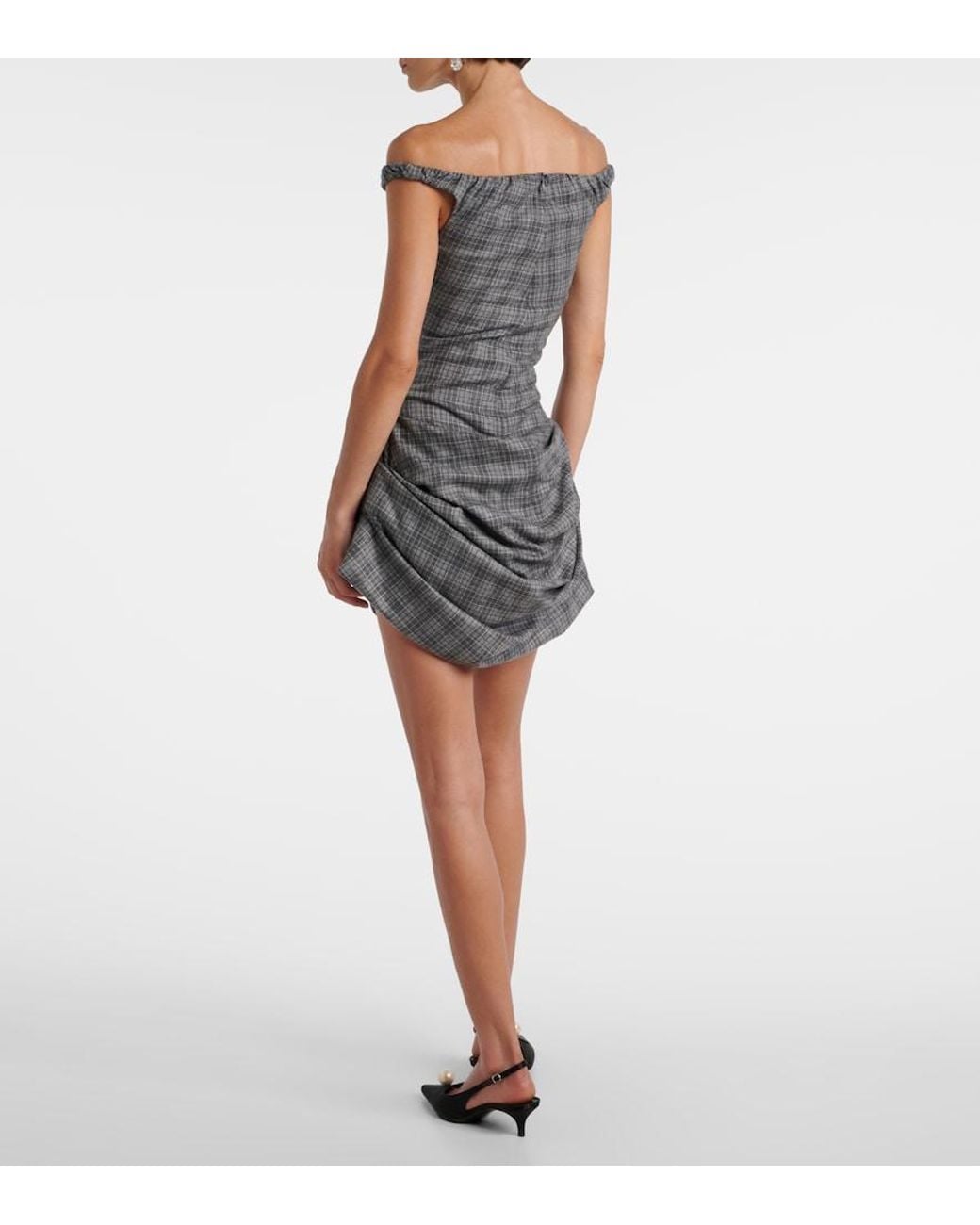 Magda Butrym Gray Ruched Off-Shoulder Wool-Blend Bustier Dress