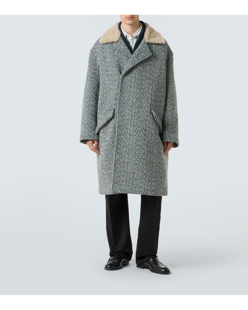 Zegna Gray Herringbone Wool And Cashmere Coat for men