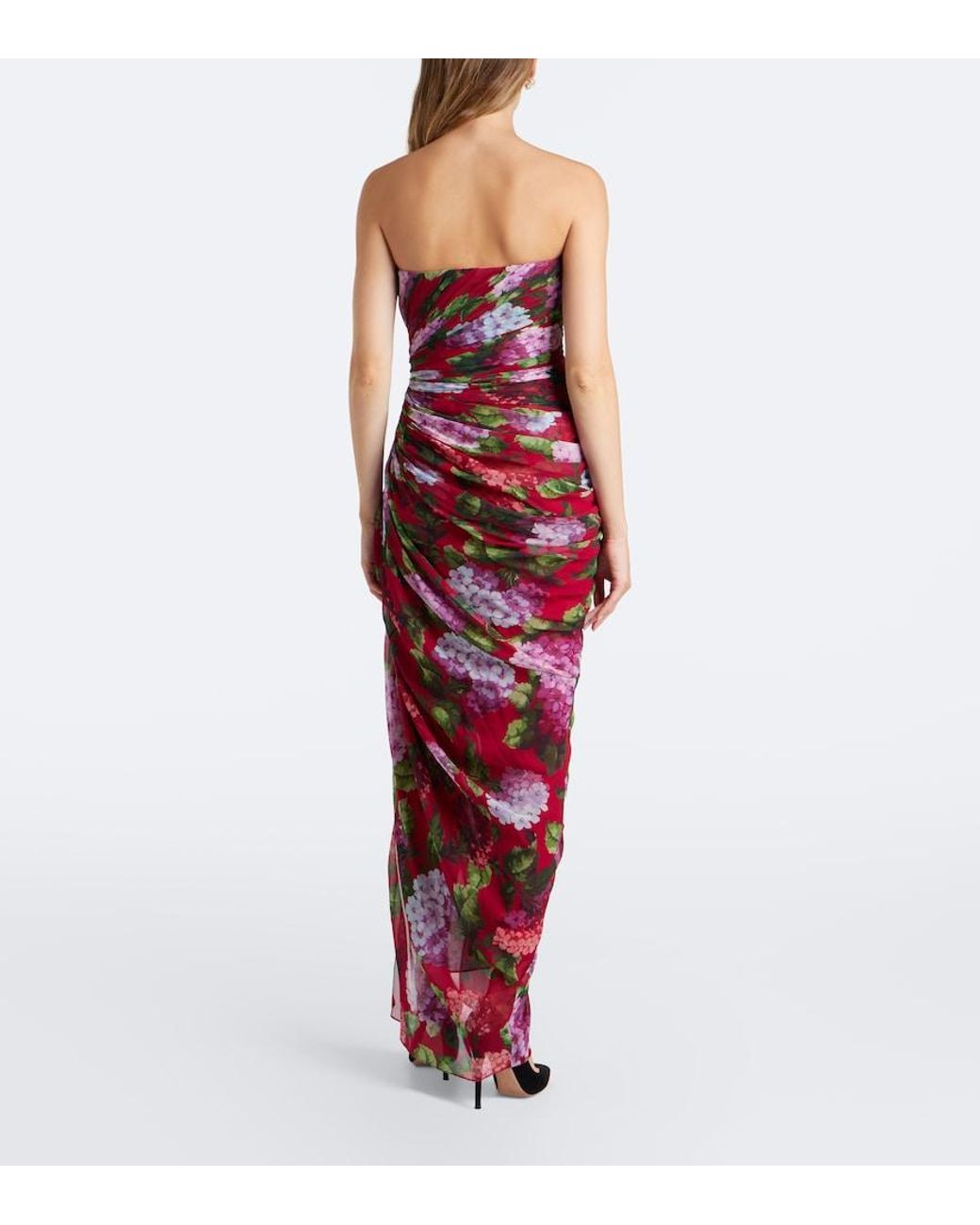 Carolina Herrera Red Floral Silk Chiffon Bustier Dress