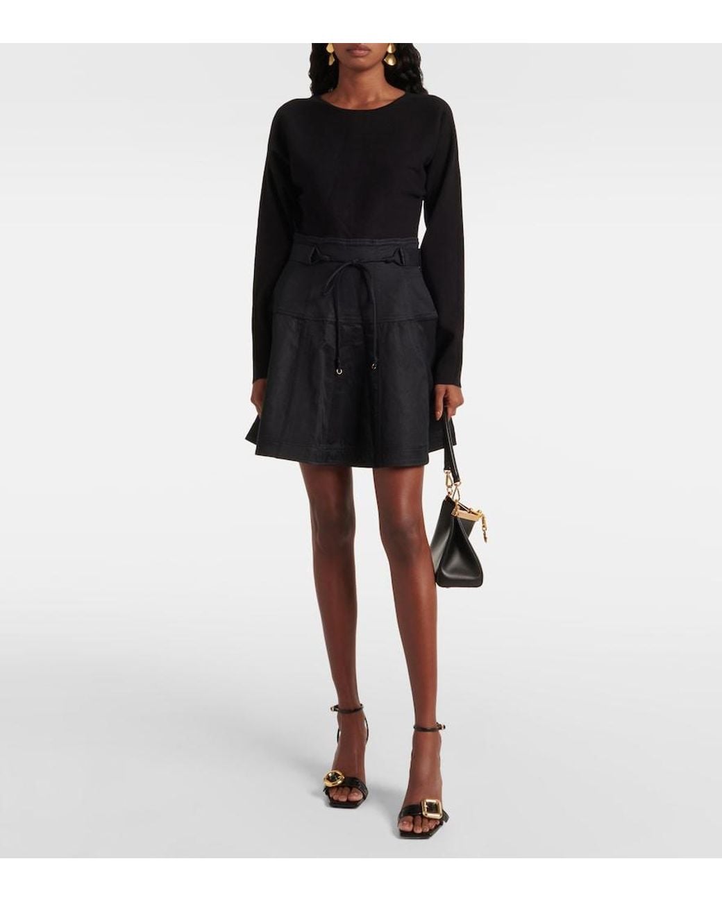 Ulla Johnson Black Aremi Twill-Trimmed Mini Dress