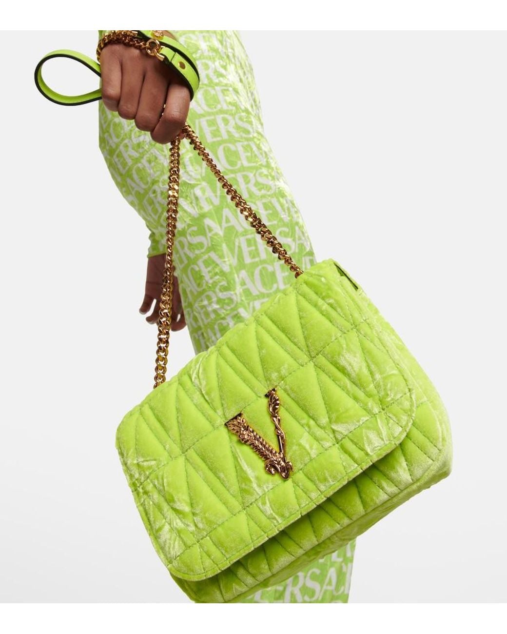 Versace Yellow Virtus Small Velvet Shoulder Bag