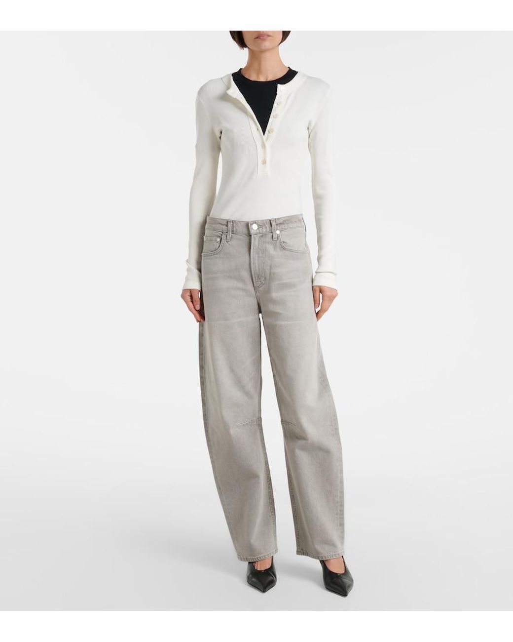 Citizens of Humanity Gray Miro Long Barrel-Leg Jeans