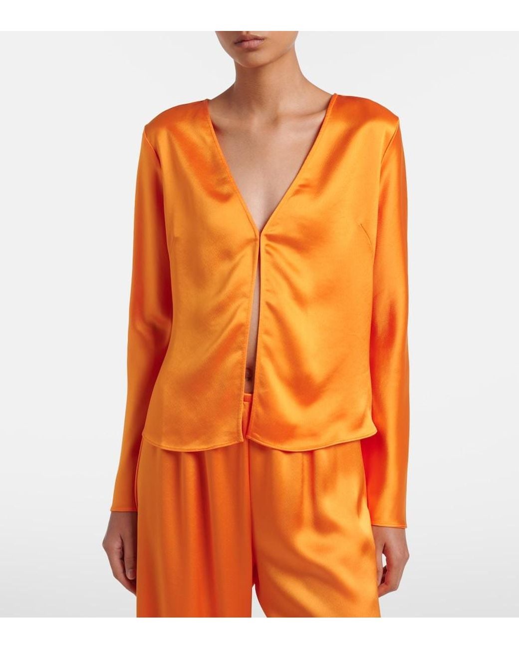 Leset Orange Barb Satin Top