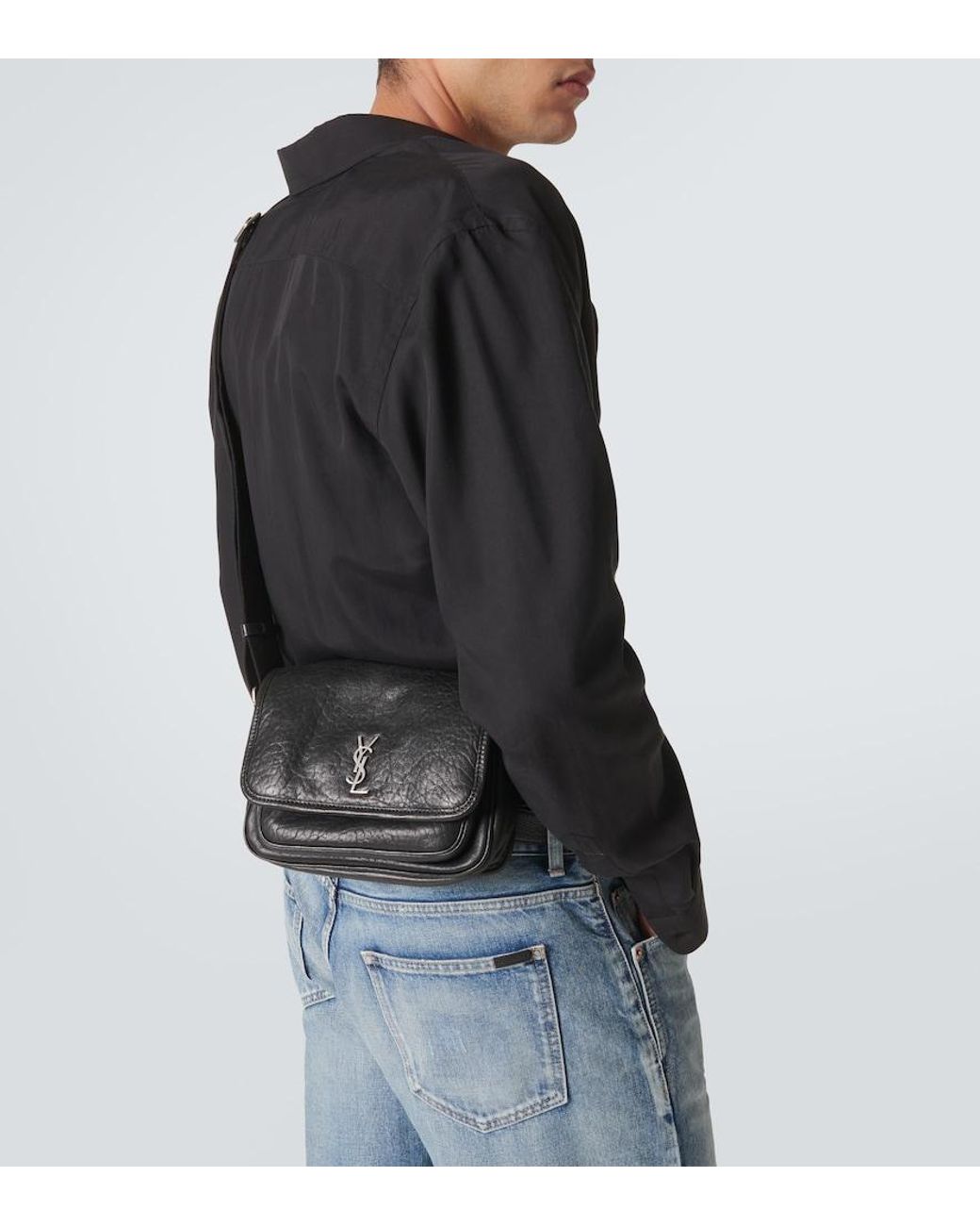 Saint Laurent White Niki Small Leather Messenger Bag for men