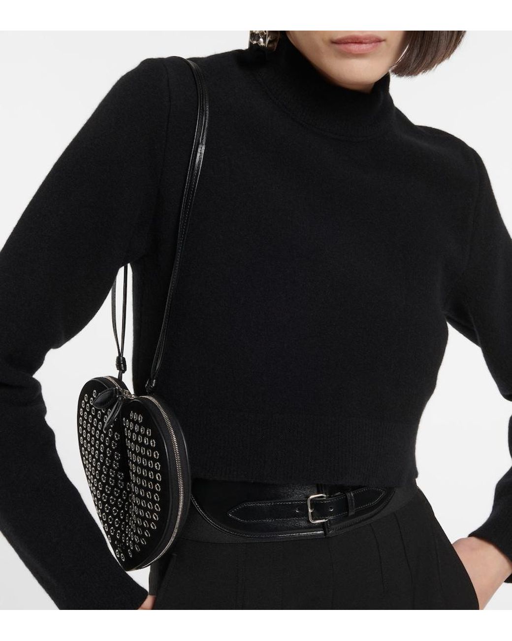 Alaïa Black Cropped Virgin Wool Turtleneck Sweater